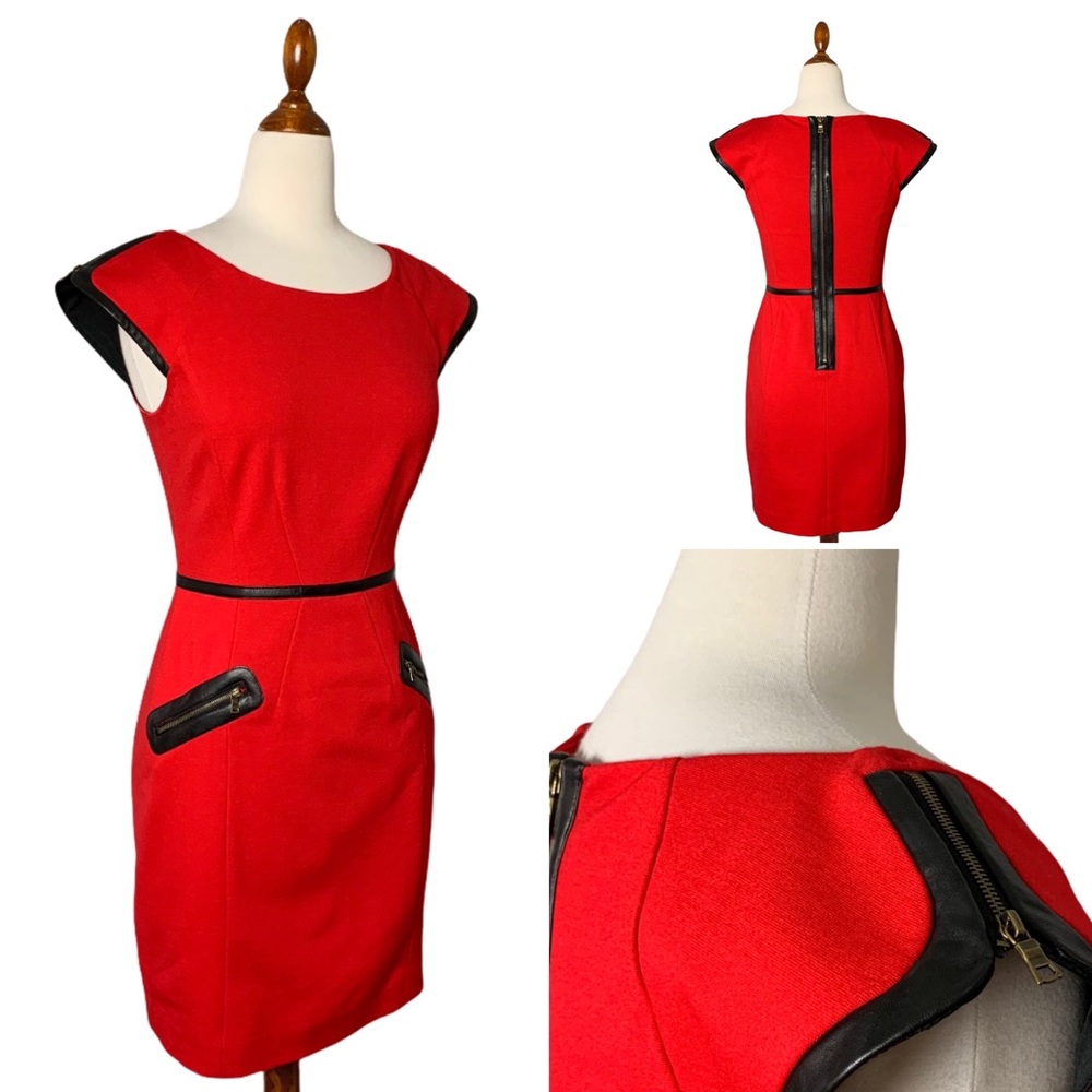 Cynthia Steffe Red Sheath Dress with Black Trim